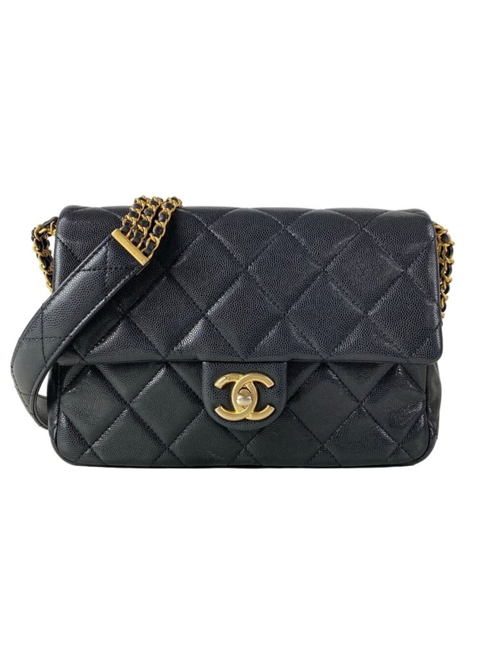 Chanel Shoulder Bag Quilted Black Gold Chain